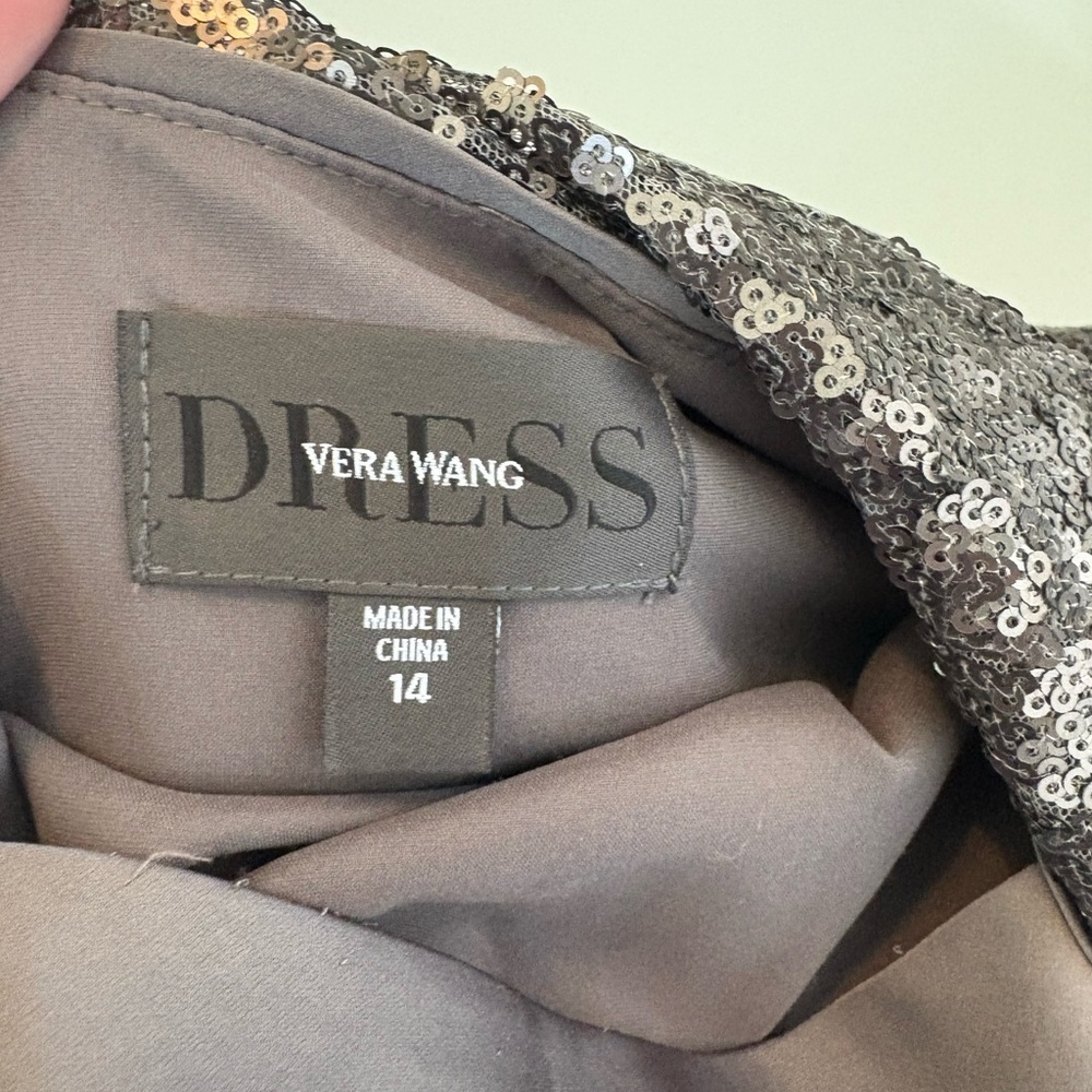 Vera Wang Sequin Sheath Dress Sz 14 Cowl Back Color Pewter Wedding Cocktail 0367 - Picture 9 of 12